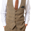 Marc Darcy Kris Tan Tweed Check Three-Piece Suit