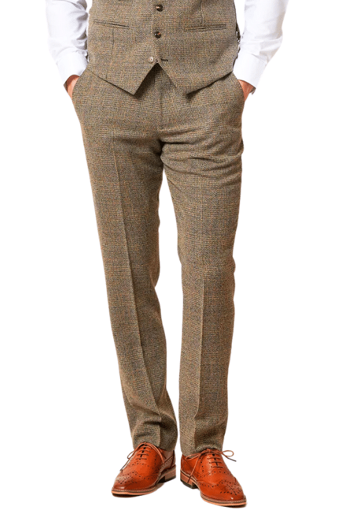 Marc Darcy Kris Tan Tweed Check Three-Piece Suit