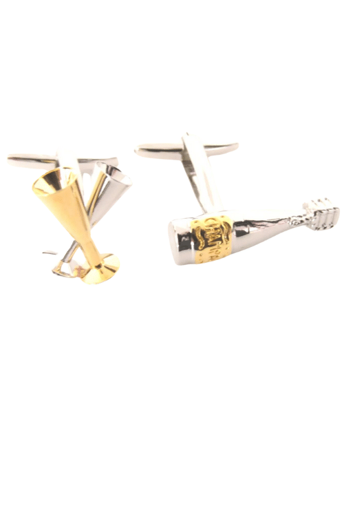 Champagne Bottle & Flutes Novelty Cufflinks